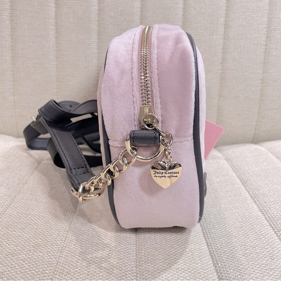 NEW Juicy Couture Pink Velour Dusty Blush Brown Heritage Crossbody Camera Bag‎
